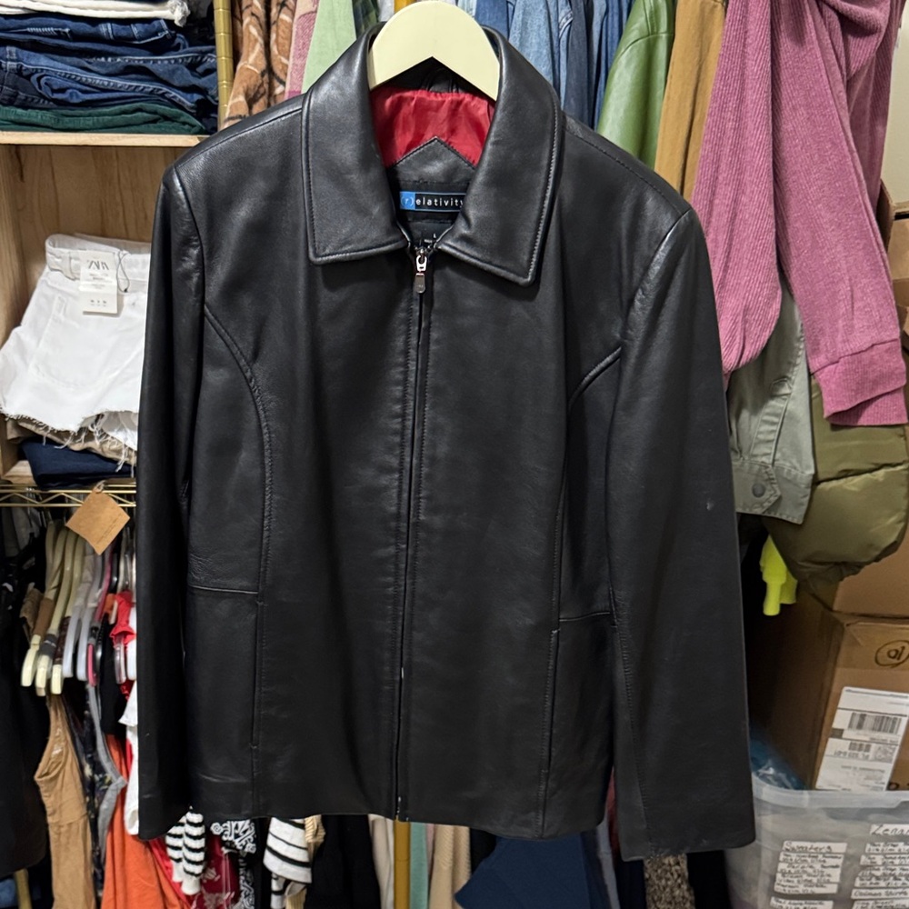 Relativity Black Leather Jacket Size Large